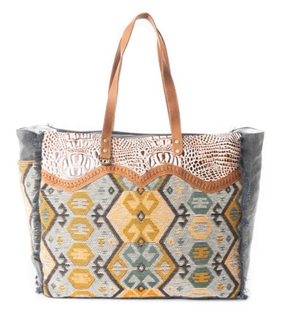 NWT Western Leather and Canvas Oversized Weekender Bag